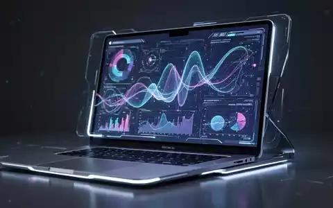 Close-up of a futuristic Apple Mac laptop with a vibrant, glowing touchscreen interface showing abstract data. - Foto: über boerse-global.de