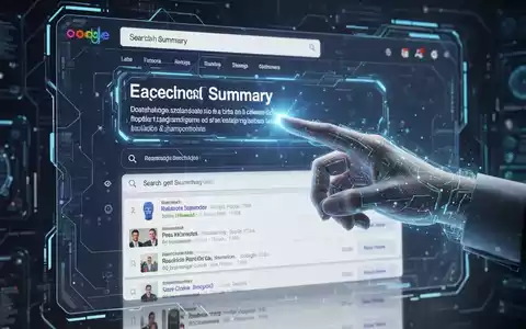 A digital hand turning off an AI summary on a futuristic search interface, revealing traditional search results. - Foto: über boerse-global.de