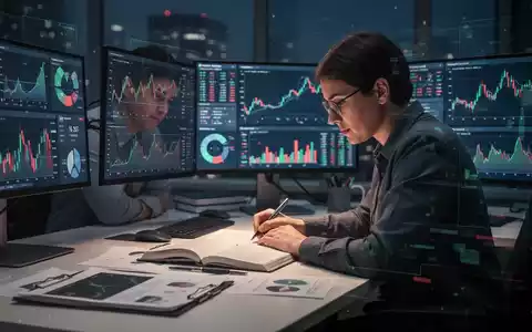 Eine Person studiert konzentriert an einem modernen Schreibtisch, umgeben von Finanzdiagrammen und digitalen Bildschirmen. - Foto: über boerse-global.de