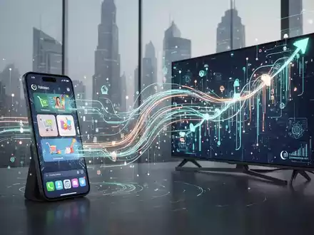 Digital streams connecting a smartphone and TV screen, symbolizing video commerce growth and media integration in Pakistan. - Foto: über boerse-global.de