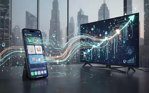 Digital streams connecting a smartphone and TV screen, symbolizing video commerce growth and media integration in Pakistan. - Foto: über boerse-global.de