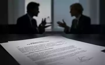Ein verschwommenes Bild eines Anwalts und eines Mandanten, die sich unterhalten, mit einem fokussierten Rechtsdokument im Vordergrund. - Foto: über boerse-global.de