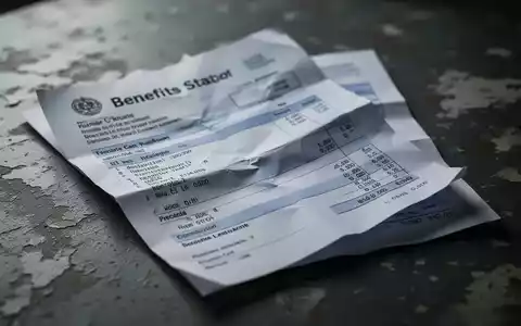 Ein zerknittertes, offizielles Dokument, möglicherweise ein Gehaltszettel oder eine Leistungsmitteilung, liegt auf einer abgenutzten Oberfläche. - Foto: über boerse-global.de