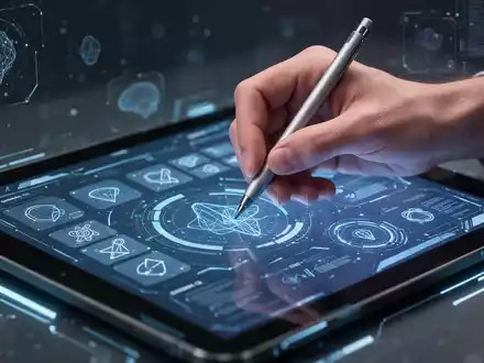 A hand holding a stylus, drawing on a tablet screen displaying digital art tools and AI photo editing features. - Foto: über boerse-global.de