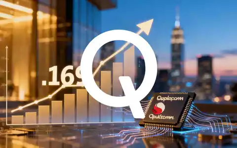 Ein stilisierter Finanzgraph mit aufsteigendem Trend und der Zahl 230, verbunden mit einem Qualcomm Snapdragon Chip vor einer Skyline. - Foto: über boerse-global.de