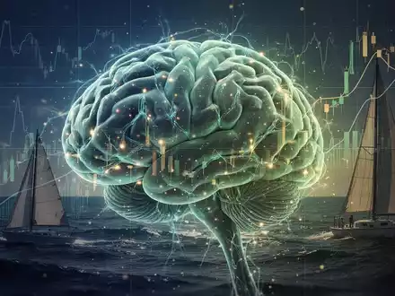 Ein stilisiertes Gehirn mit leuchtenden Nervenbahnen, überlagert von Finanzdiagrammen und Segelmotiven, die mentale Fitness und Unternehmertum symbolisieren. - Foto: über boerse-global.de