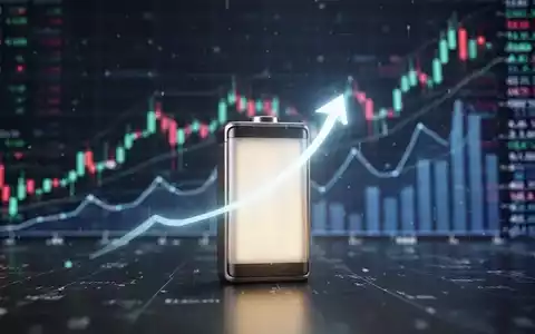 Nahaufnahme einer modernen Lithium-Ionen-Batteriezelle mit leuchtendem Kern vor unscharfen, aufsteigenden Börsenkursen und digitalen Datenströmen. - Foto: über boerse-global.de