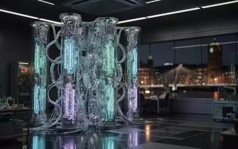 Ein futuristisches, leuchtendes Quantencomputersystem mit komplexen Schaltkreisen in einem High-Tech-Labor, mit verschwommener Andeutung von Dublin im Hintergrund. - Foto: über boerse-global.de