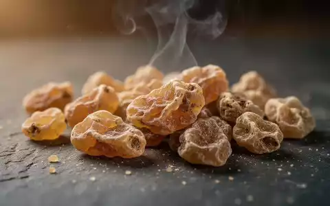 Nahaufnahme von getrocknetem Weihrauchharz, das auf einer dunklen Oberfläche liegt, mit leicht aufsteigendem Rauch, der eine therapeutische Atmosphäre schafft. - Foto: über boerse-global.de