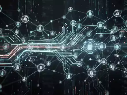 An abstract, futuristic image showing glowing digital data streams connecting various nodes, representing AI in banking and autonomous customer service. - Foto: über boerse-global.de