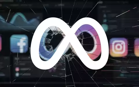 Shattered Meta-Logo mit fragmentierten Facebook- und Instagram-Symbolen auf einem dunklen, gestörten Bildschirm. - Foto: über boerse-global.de