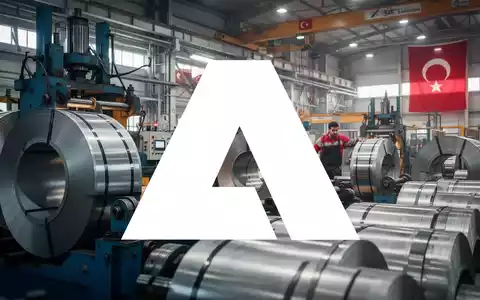 Stahlrollen in einer modernen Fabrik mit einem Arbeiter im Hintergrund und einem subtilen Hinweis auf die Türkei. - Foto: über boerse-global.de