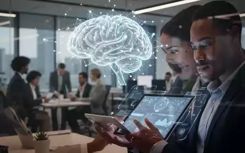 An AI-powered neural network visualized as glowing lines and nodes, subtly integrated into a modern, professional office setting. - Foto: über boerse-global.de