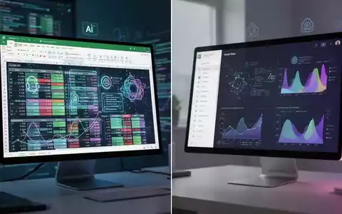 A split screen showing Microsoft Excel and Google Sheets interfaces with data analysis and AI integration. - Foto: über boerse-global.de
