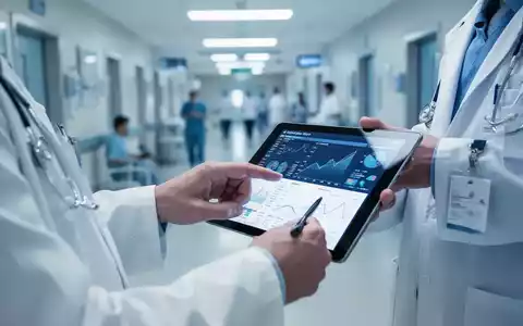 Ein Arzt in einem modernen Krankenhaus, der Finanzdaten auf einem Tablet überprüft und so Umsatz und Gesundheitswesen symbolisiert. - Foto: über boerse-global.de