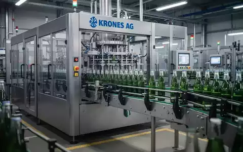 Eine moderne Krones Abfüllmaschine in einer Fabrikhalle, die Flaschen verarbeitet und Präzision und Effizienz zeigt. - Foto: über boerse-global.de