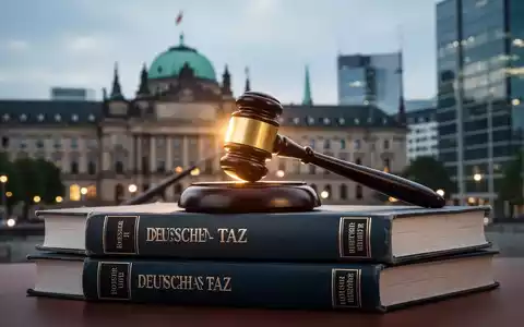 Ein stilisierter, beleuchteter richterlicher Hammer auf deutschen Steuerrechtsbüchern, mit dem Bonner Stadthaus im Hintergrund. - Foto: über boerse-global.de