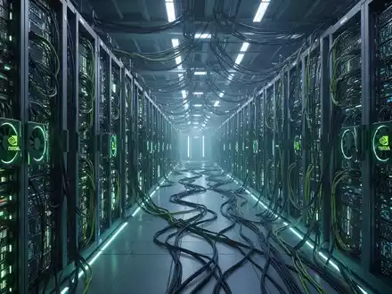 Interior of a large, modern data center with many rows of glowing servers, indicating advanced AI infrastructure. - Foto: über boerse-global.de