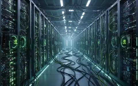 Interior of a large, modern data center with many rows of glowing servers, indicating advanced AI infrastructure. - Foto: über boerse-global.de