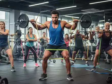 Menschen unterschiedlichen Alters trainieren in einem Fitnessstudio mit Gewichten und Widerstandsbändern. - Foto: über boerse-global.de