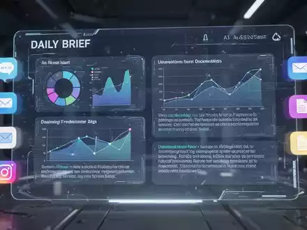 A digital interface showing an AI-generated daily brief, with charts and text, integrated with productivity app icons. - Foto: über boerse-global.de