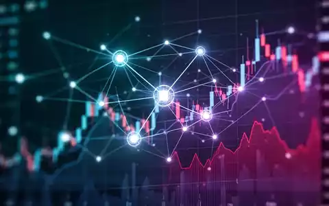 Ein abstraktes DeFi-Netzwerk mit leuchtenden Knoten und Linien, über einem unscharfen Diagramm, das einen starken Kursverlust zeigt. - Foto: über boerse-global.de