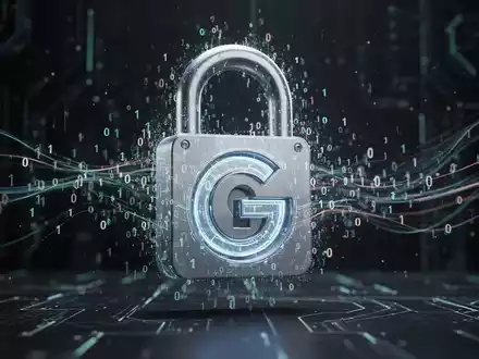 A stylized lock with a 'G' for Google, surrounded by binary code and glowing lines, representing AI and cybersecurity. - Foto: über boerse-global.de