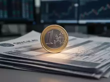 Eine Nahaufnahme einer 1,05-Euro-Münze auf einem Stapel Aktienzertifikate in einem Finanzbüro. - Foto: über boerse-global.de