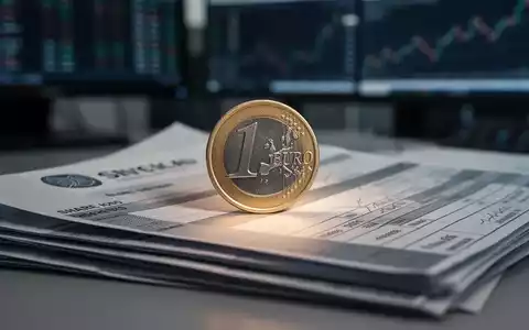 Eine Nahaufnahme einer 1,05-Euro-Münze auf einem Stapel Aktienzertifikate in einem Finanzbüro. - Foto: über boerse-global.de