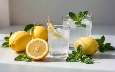 Ein Glas Kokoswasser mit frischen Zitronen und Minzblättern auf einem hellen Hintergrund, professionell fotografiert. - Foto: über boerse-global.de
