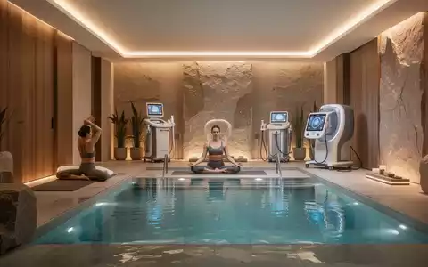 Ein luxuriöser Hotel-Spa mit einem ruhigen Poolbereich, warmem Licht und Elementen, die Gesundheit und Langlebigkeit symbolisieren. - Foto: über boerse-global.de