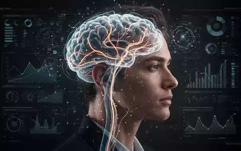 Eine Person im Profil, dessen Kopf leuchtende neuronale Pfade und Datenvisualisierungen zeigt, die mentale Fitness und KI-Analyse symbolisieren. - Foto: über boerse-global.de