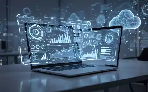 Ein futuristischer Arbeitsplatz mit einem leuchtenden holografischen Interface, das komplexe Datenvisualisierungen anzeigt. - Foto: über boerse-global.de