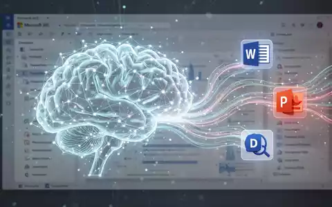 A stylized AI brain network integrated with Microsoft 365 icons for Word, PowerPoint, and Designer, representing AI design tool overhaul. - Foto: über boerse-global.de