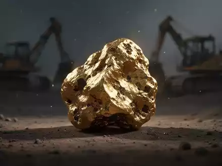 Ein detailliertes Nahaufnahme eines Goldnuggets, das einen leichten Glanz reflektiert, teilweise von einem subtilen Schatten verdeckt. - Foto: über boerse-global.de