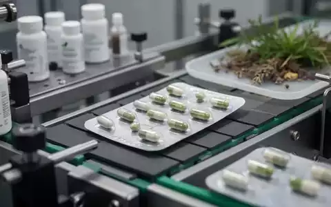 Nahaufnahme einer pharmazeutischen Produktionslinie, die eine Blisterpackung mit Naturheilmitteln hervorhebt. - Foto: über boerse-global.de