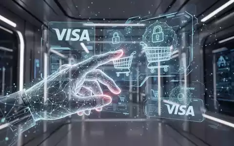 A glowing digital hand interacting with a holographic shopping interface, overlaid with neural network patterns, symbolizing AI commerce and secure payments. - Foto: über boerse-global.de