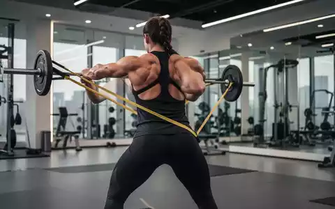 Eine Person führt eine Rückenübung mit Widerstandsbändern in einem modernen Fitnessstudio aus, Fokus auf Muskulatur und Haltung. - Foto: über boerse-global.de