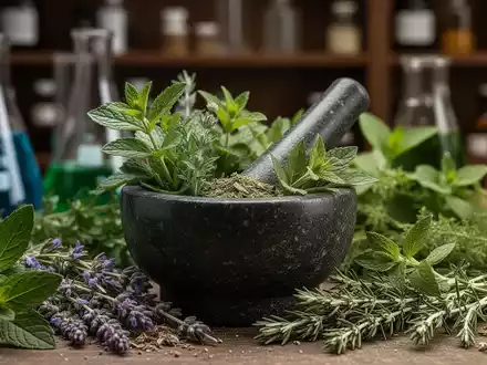 Eine Nahaufnahme verschiedener Heilkräuter und Pflanzen, die traditionelle Medizin und Naturheilkunde symbolisieren. - Foto: über boerse-global.de