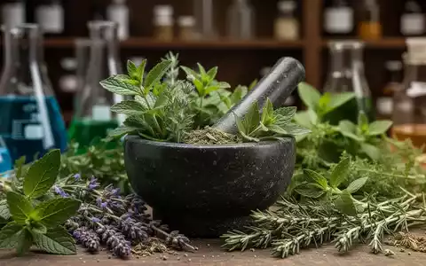 Eine Nahaufnahme verschiedener Heilkräuter und Pflanzen, die traditionelle Medizin und Naturheilkunde symbolisieren. - Foto: über boerse-global.de