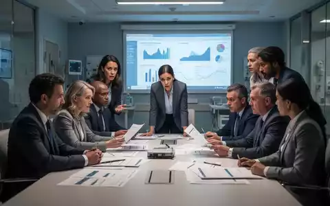 Eine Gruppe von Menschen, die in einem modernen Konferenzraum eines Krankenhauses Finanzdokumente und digitale Diagramme prüfen. - Foto: über boerse-global.de