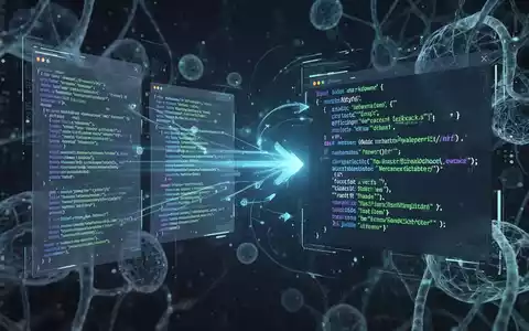 Digital documents converting into structured Markdown code, symbolizing data transformation for AI. Blue and green tones. - Foto: über boerse-global.de