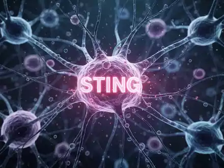 Mikroskopische Ansicht von Gehirnzellen und neuronalen Pfaden mit einem leuchtenden STING-Protein im Zellnetzwerk. - Foto: über boerse-global.de