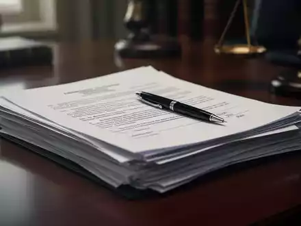 Ein Stapel offizieller Dokumente auf einem dunklen Schreibtisch mit einem Stift, der die Komplexität von Kündigungen und Arbeitsrecht symbolisiert. - Foto: über boerse-global.de