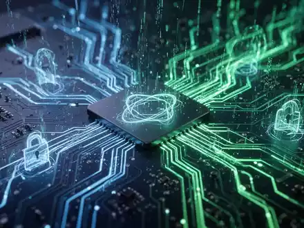 A close-up of a futuristic circuit board with glowing blue and green lines representing data flow, symbolizing technology and alternative operating systems. - Foto: über boerse-global.de