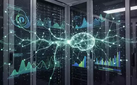 Abstraktes Bild eines leuchtenden neuronalen Netzes über Datenservern in einem hochmodernen Rechenzentrum, das KI und Datenzugriff symbolisiert. - Foto: über boerse-global.de