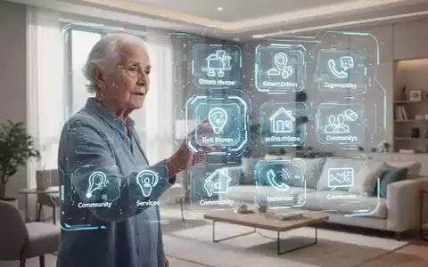 Eine ältere Person interagiert mit einer holografischen Benutzeroberfläche in einer modernen Wohnung, die Smart-Home-Funktionen anzeigt. - Foto: über boerse-global.de
