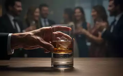 Eine Hand schiebt sanft ein verschwommenes Glas Alkohol weg, im Hintergrund verschwommen sozialisierende Menschen. - Foto: über boerse-global.de