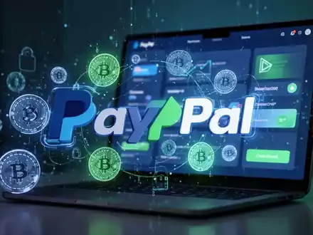 PayPal logo intertwined with digital currency symbols, illustrating the integration of traditional payment systems with cryptocurrency. - Foto: über boerse-global.de