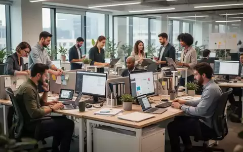 Mitarbeiter gestalten in einem modernen Büro aktiv ihre Arbeitsplätze, um Flexibilität und individuelle Anpassung zu fördern. - Foto: über boerse-global.de